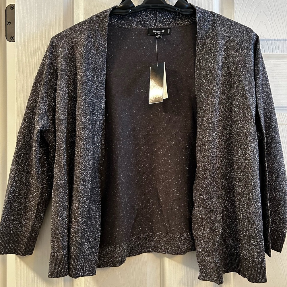 Premise studio metallic sparkly open shrug cropped cardigan size 0x